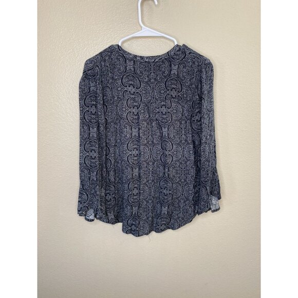 Westport Womens Petite Paisley Black White Blouse L  long Sleeve‎ Rayon  V-Neck - Picture 4 of 7